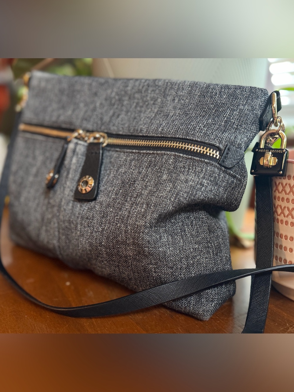 Rare Henri Bendel grey crossbody bag satin interior